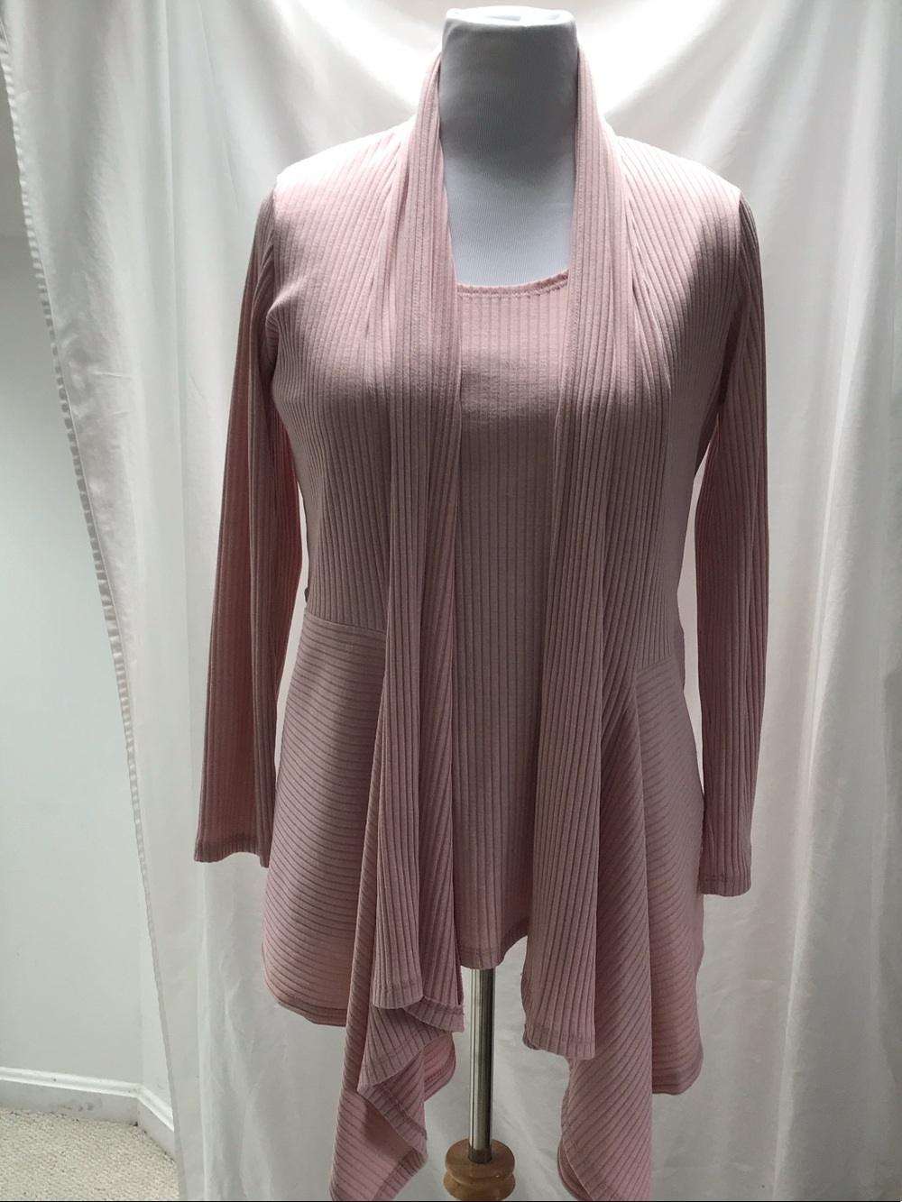 Light Pink Ribbed Open-Front Cardigan Set from Clara Sun Woo size XL